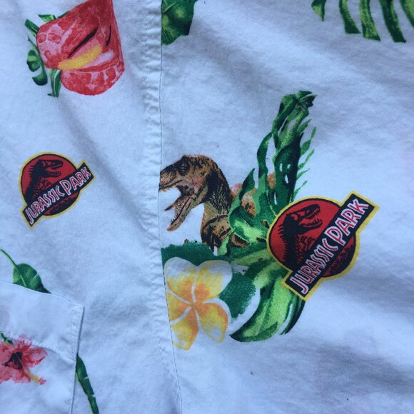 Jurassic World Hawaiian Camp Shirt Mens Med White All Over Jurassic Park Print - Picture 3 of 10
